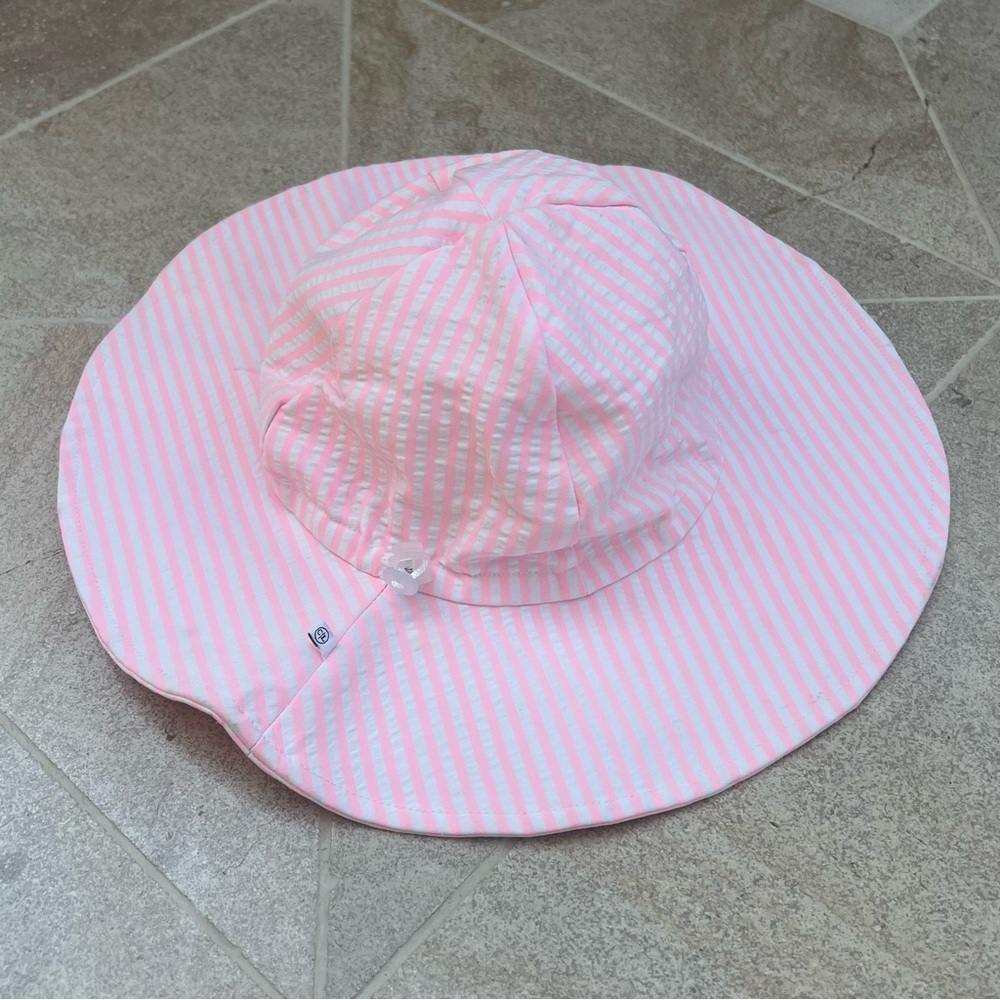 Caden Lane neon pink and white seersucker stripe sun hat